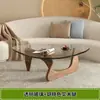 Mesa de centro para uso doméstico, adequada para apartamentos pequenos, mesa de centro de vidro, sala de estar, luxo leve, moderna, minimalista, madeira maciça, criativa, mesa de centro redonda
