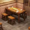 Mesa de madera maciza carbonizada mesa de restaurante y combinación de sillas mesa de comida rápida snack bar mesa para barbacoa restaurante de fideos mesa larga mesa y silla de madera carbonizada