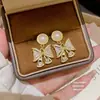 Novos brincos de laço com pedras de strass estilo francês, luxo de alta qualidade, brincos de tarraxa inspirados em Chanel, brincos de pérola com design exclusivo