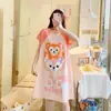 Camisón para Mujer Verano 2025 Nuevo Camisón de Largo Medio Ropa para el Hogar Pijama de Estudiante de Dibujos Animados Estilo Coreano para Vestir