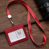 Ventas Directas de Fábrica Transfronterizas Porta Tarjetas de Dos Capas de Piel de Vaca Genuina Correa con Hebilla Telescópica Porta Insignia de Cuero para Trabajo de Enfermera de Cuello Blanco