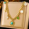 Moda Retro Transfronteriza Nuevo Azul Turquesa Amor Sol Mango Estrella Gota de Aceite Ojos Colgante Cadena Collar de Acero Inoxidable