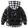 Ropa de Abrigo de Invierno para Niños con Algodón, Ropa de Abrigo Cálida y Gruesa a Cuadros, Ropa de Abrigo de Algodón Acolchado para Niños Medianos y Grandes, Ropa de Abrigo de Algodón Acolchado sin Lavado de Cuero Brillante para Niños