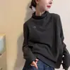 Camiseta Térmica de Manga Larga con Cuello Medio para Mujer, Elegante Camisa Base Casual Versátil con Diseño de Bordado de Alta Gama