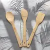 Espátula de Bambu para Panelas Antiaderentes, Espátula de Cozinha, Colher de Arroz, Espátula de Bambu Não Pintada, Conjunto de Espátulas de Bambu com Cabo Longo, Utensílios de Cozinha