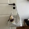 Bolso individual de hombro estilo coreano perezoso con cordón gran capacidad para ir al trabajo, clase, viajes, bolsa de tela retro casual versátil bolsa tote