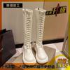 Botas de Cadarço para Mulheres, Botas de Cavaleiro, Novas Botas de Sola Grossa Outono e Inverno 2025, Botas de Cano Alto de Cadarço para Mulheres