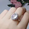 Anillo de Mujer de Calcedonia Verde Hielo Alto Brasileño Anillo de Calcedonia Verde Hielo Pesado Incrustado con Jade Suministro en Vivo para Mujer
