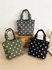 Bolsa tote de bolinhas transfronteiriça, estilo retrô e artístico, mini bolsa de lona, adequada para estudantes usarem na escola, no trajeto e para carregar lancheiras