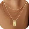 Collar de Amazon de 26 Letras en Capas con Colgantes Cuadrados, Elegante Collar con Colgante de Acero Inoxidable Dorado, Joyería de Moda para Mujeres