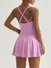 Body de Yoga para Exteriores Transfronterizo para Mujer, Body Antiexposición para Correr, Falda de Tenis, Espalda Cruzada Hermosa, Vestido Deportivo