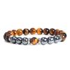 Pulseira de Terno de Comércio Exterior Europeu e Americano Transfronteiriço Pulseira de Contas de Pedra Biliar Preta Olho de Tigre Fosca Envelhecida Linha Preta Elástica Solta Corda de Mão