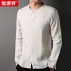 Hengyuanxiang respirável camisa de linho puro masculino 2023 primavera e verão novo estilo chinês camisa de manga comprida para os homens idosos