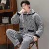 Pijama acolchado hombre invierno forro polar coral tres capas extra grueso con forro polar traje cálido invierno ropa de casa invierno RR