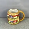 Venta directa de fábrica comercio exterior taza de cerámica de hamburguesa uso diario en casa taza de cerámica pintada a mano taza de desayuno para leche de dibujos animados