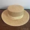 Chapéu de Ráfia com Topo Plano para Viagem e Férias Proteção Solar de Verão para Mulheres Chapéu de Palha para Praia Aba Plana Chapéu Estilo Francês Proteção Solar