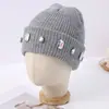 Nuevo Sombrero de Lana con Cadena de Perlas y Pedrería para Mujer, Versátil y Cálido con Protección para los Oídos, Sombrero Tejido para Otoño e Invierno