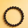 Anel Liso de Obsidiana Negra Natural Pulseira de Contas Únicas Pulseira de Contas da Sorte para Homens