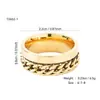 Anillo de Acero Titanio con Cadena Cubana y Números Romanos Giratorios para Mujer, Anillo Personalizado Estilo Ins para Dedo Índice de Pareja Hip-Hop