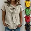 2026 Europeu e Americano Transfronteiriço Comércio Exterior Moda Feminina Amazon Nova Primavera e Verão Algodão e Linho Manga Curta Fashionável Casual Tops Camisetas