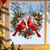 Hermosos adornos navideños para ventana con forma de corazón de pájaro doble rojo, de electricidad estática, no necesitan pegamento, no dañan el cristal, para decoración de ventana de sala de estar