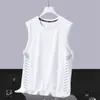 Chaleco de Seda de Hielo Cuello Redondo Secado Rápido Verano Holgado Talla Grande Camiseta Deportiva Estilo Casual para Hombre Delgado Exterior Sin Mangas