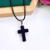 Pingente de cruz de cristal natural transfronteiriço moda europeia e americana comércio exterior acessórios de joias diy corda de couro corrente para clavícula atacado