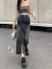 Falda con Forma de Pera para Mujer, Atuendo Primavera-Verano 2026, Ceñida a la Cadera, Adelgazante, Falda de Mezclilla Retro de Longitud Media para Figuras Pequeñas