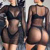 Pure Net menina biquíni sexy transparente manga longa praia verão festa festa maiô fábrica atacado