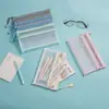 Estuche, estilo coreano, simple, bolsa de almacenamiento de malla transparente, caja de papelería de gran capacidad para estudiantes, diseñado específicamente para exámenes, de doble capa