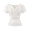 Estilo Nuevo de Verano Estilo Pura Pasión Dulce Cuello Oscilante de Un Hombro Delgado Manga Corta Top para Mujer Diseño de Cordones Aspecto Adelgazante Camiseta