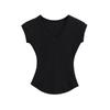Top Camiseta Sexy Cintura de Hormiga Verano 2025 Nuevo Ajuste Ceñido Adelgazante Cuello en V Hombro Derecho Camiseta Básica Adelgazante