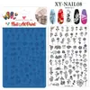 Placa de carimbo para nail art com padrões de renda, borboleta e florais, estilo francês, tamanho grande, placa de carimbo de silicone para transferência