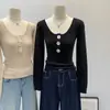 Suéter de cuello en U absolutamente impresionante y hermoso, camiseta base tejida para mujer, nueva prenda interior ajustada de otoño e invierno