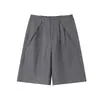 Shorts Plissados para Terno Estilo Retro Americano Old Money para Homens, Simples Baggy Cool Estilo Yamamoto Soltos de Perna Larga Cinco Pontos