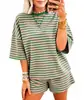 Conjunto de shorts cortos holgados a rayas estilo europeo y americano 2026, atuendo casual de dos piezas para mujer de verano
