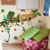 Uma variedade de animais de desenho animado, leopardo, folhas de plantas verdes, flores, adesivos de parede para quarto de criança, decoração de casa, adesivos de parede autoadesivos
