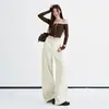 Jeans de corte recto de cintura alta, lavados, color caqui sal marina transfronterizos para mujer, nuevos, principios de otoño 2026, ajuste casual suelto, drapeado, curvo
