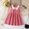Comercio exterior nuevo vestido para niñas niños sin mangas estampado cuello de muñeca Vestido de Princesa bebé algodón lino vestido