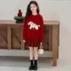 Suéter para Niñas Modelo Nuevo 2025 para Año Nuevo, Suéter de Punto Rojo para Niñas Mayores, Top Grueso de Invierno para Niños