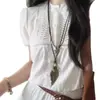 Collar Retro Antiguo de Metal con Lazo Estilo Étnico Bohemio Simple Versátil Largo con Colgante de Anillo 2025