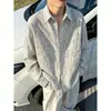 Camisa de manga longa tie-dye listrada estilo americano para homens, tendência de outono, estilosa e retrô, com colarinho de lapela, top casual de corte solto