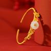 Conjunto de pulsera, anillo y collar a juego con diseño retro de flor de ciruelo y jade hetiano chapado en oro de plata de ley S925 de One Deer