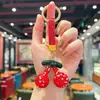 Popular Chaveiro de Argila com Strass em Formato de Cereja Doce, Design Criativo de Fruta Realista, Strass Coloridos, Requintado Acessório para Bolsa para Meninas