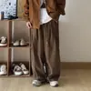 Pantalones casuales estilo japonés color café para primavera y otoño para hombres y mujeres, pantalones anchos de trabajo estilo universitario, pantalones largos rectos sueltos plisados versátiles
