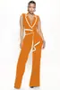 TD2769 Moda Verão Europeia e Americana Cruzada Feminina Nova Elegante Decote V Sem Mangas Slim Fit Macacão Calça Wide Leg