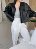 Moda coreana outono chique bolso simples abotoamento simples curta vintage versátil casual camisa jaqueta de couro