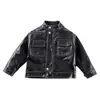 Jaqueta de Couro para Meninos Outono e Inverno Slim Fit Estilo Coreano Moda Infantil Bebê Pique Jaqueta de Couro com Forro de Lã Casual Versátil