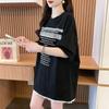 Camiseta Feminina Plus Size Moda Coreana Algodão Puro Manga Curta Retalhos Verão Nova Renda Estampada Comprimento Médio Solta