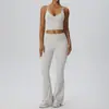 Conjunto Europeu e Americano de Yoga Sensação Nua Duplo Fosco Sexy Decote V Profundo Regata Levanta Bumbum Micro Flare Calça Longa Conjunto de Duas Peças 62142+62347